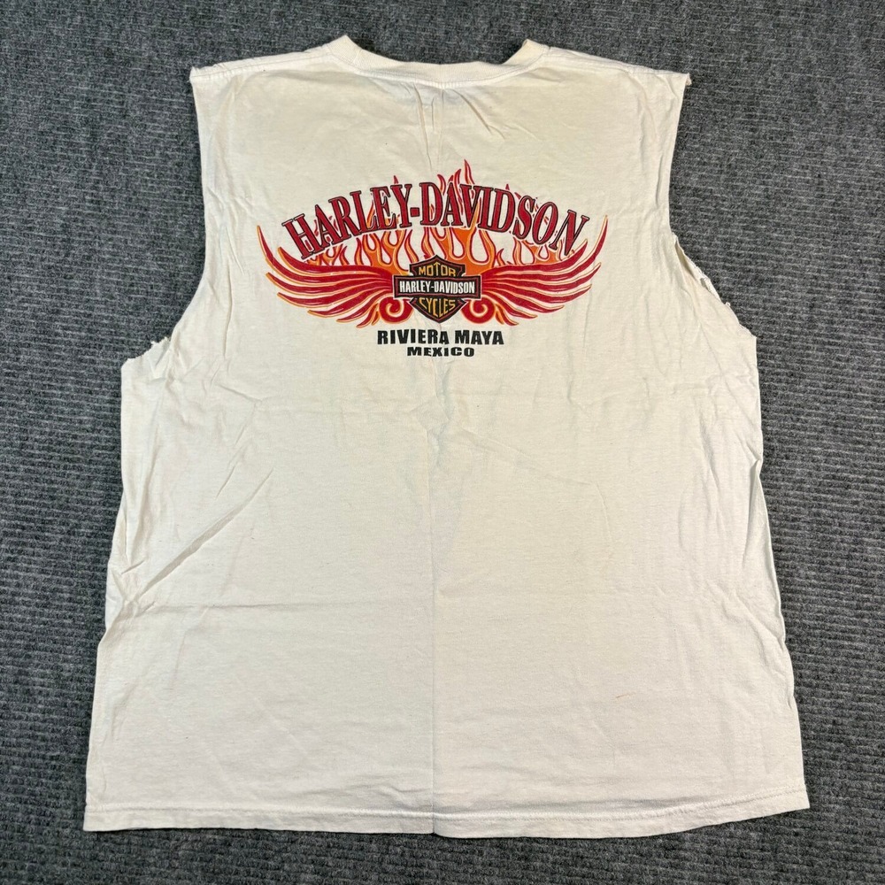 Harley-Davidson Cut-Off Shirt Mens L White Good Riviera Maya Mexico Graphic